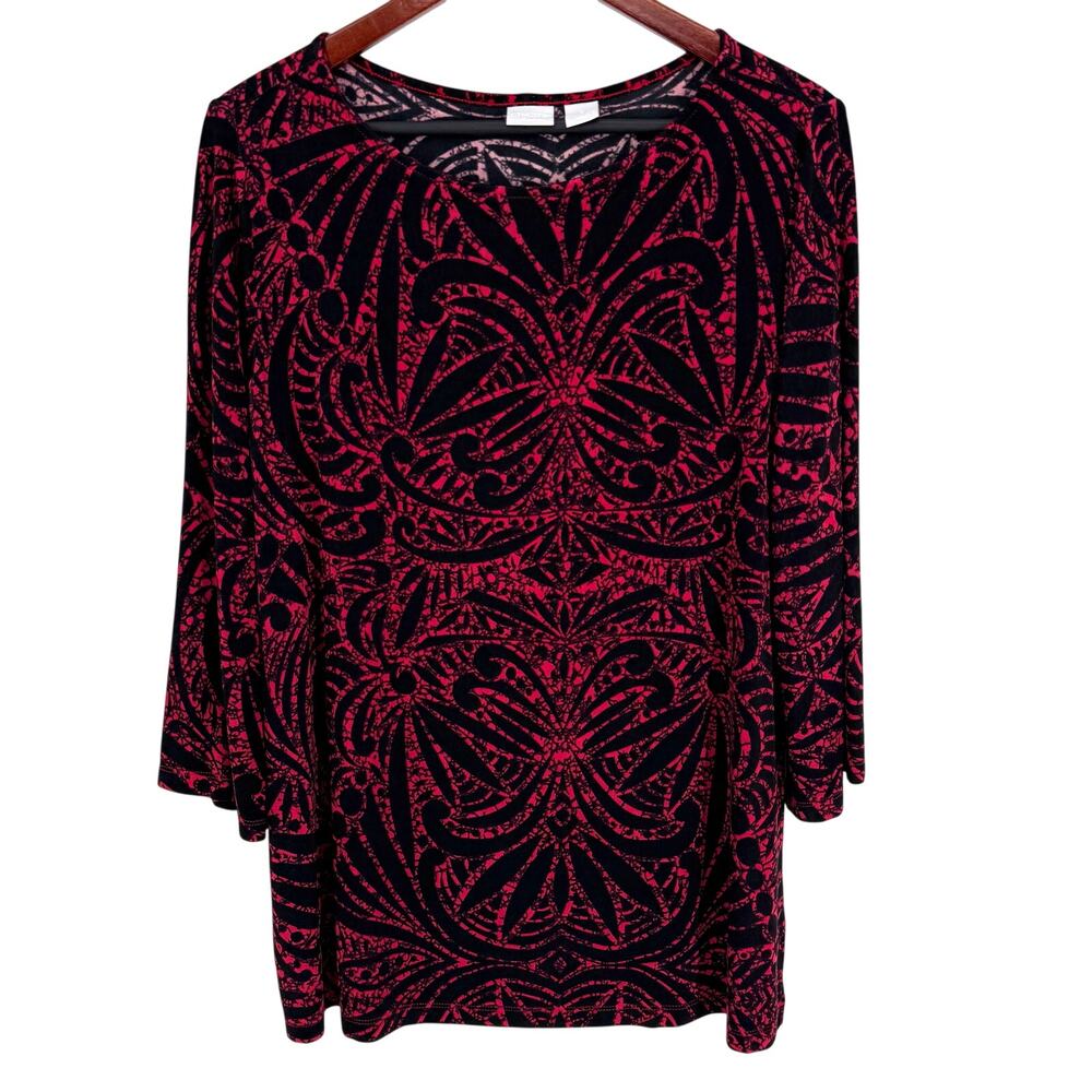 NEW NWOT Chicos Travelers LARGE 12/14 2 Slinky Black Stretchy Blouse Shirt Top